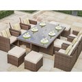 Claustro 11 Piece Outdoor PE Rattan Wicker Patio Dining Table Set, Brown CL2219765